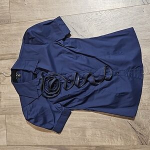 Sandra Angelozzi Stunning Navy Blouse with Detail at Front Sz 34